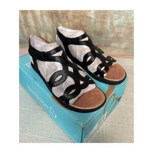 BareTraps Quillan Women's Black Wedge Sandal Cutout Ankle Strap Comfort Size 6 M
